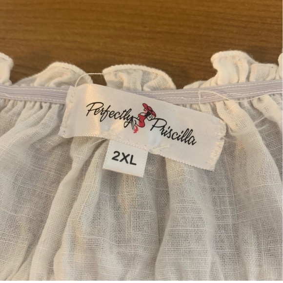 Perfectly Priscilla Embroidered Scalloped Trim Tie Front Blouse Top Size 2XL - Picture 6 of 6